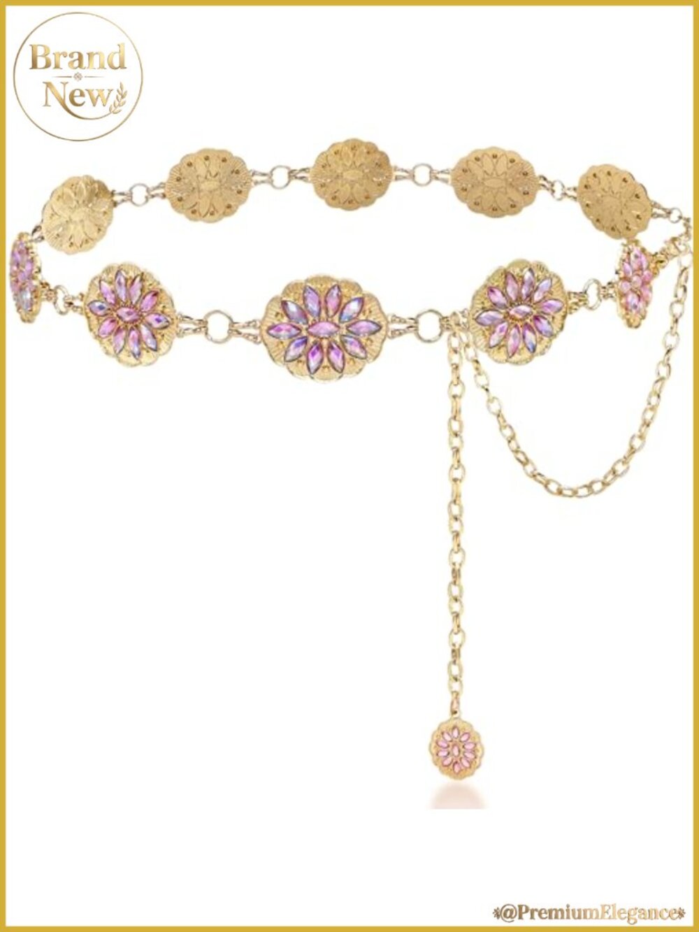 Rhinestone Concho Chain Belt Alloy Western Waist Chain for Dresses Party